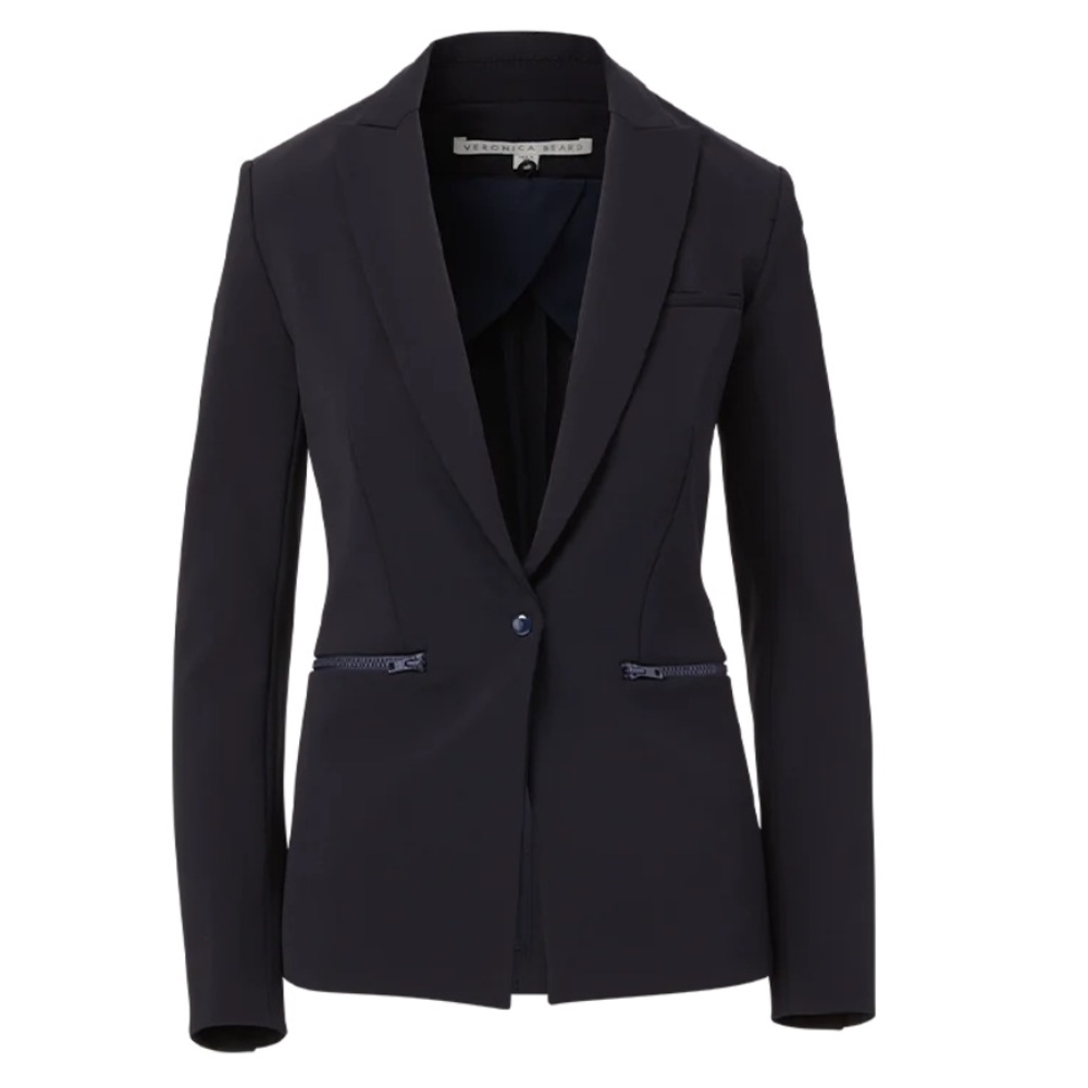 $698 Veronica Beard black Scuba Dickey jacket zip pockets snap buttons size 14